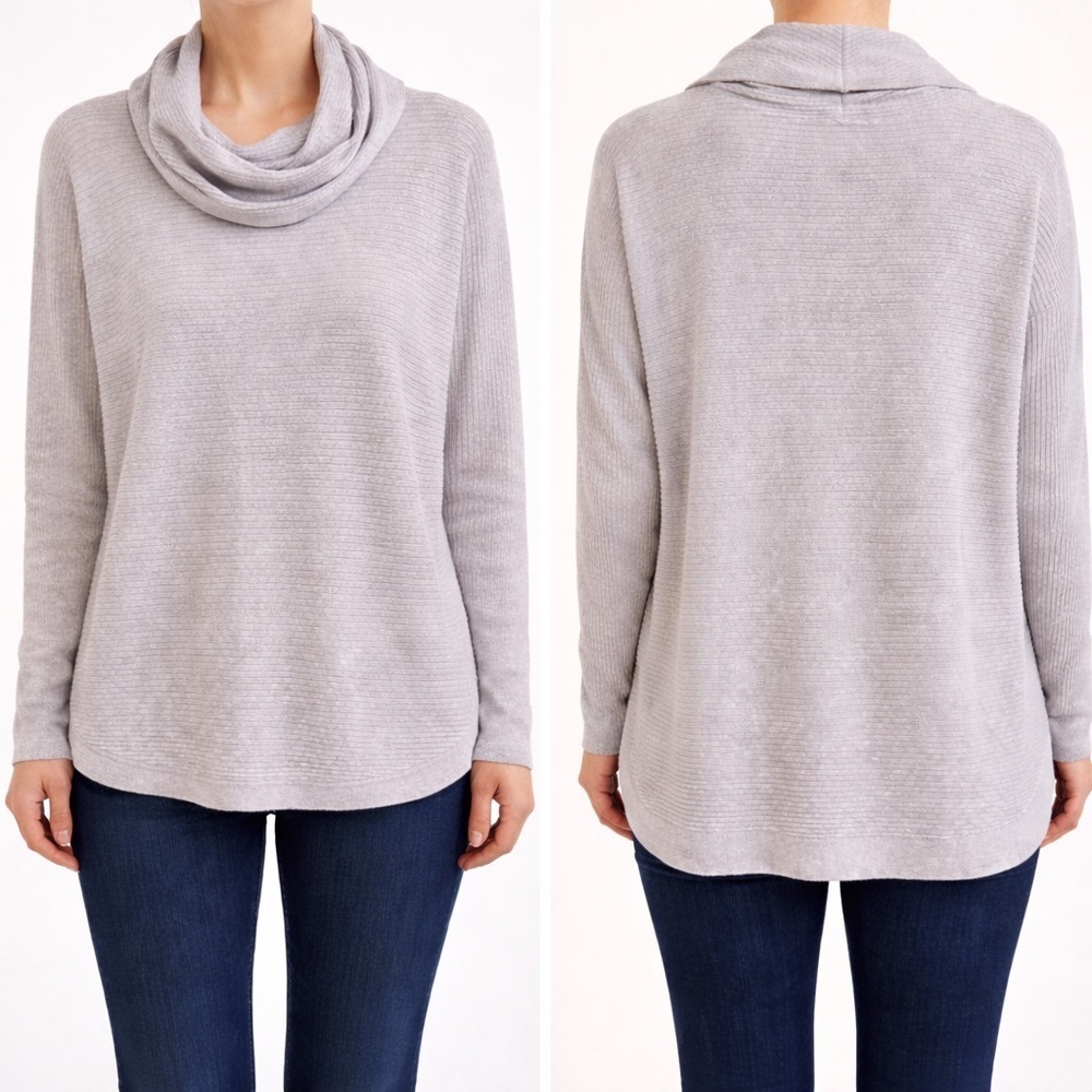 AllSaints Rio Roll Neck Ribbed Sweater | Wool/Cotton | Hi-Low - Picture 1 of 3